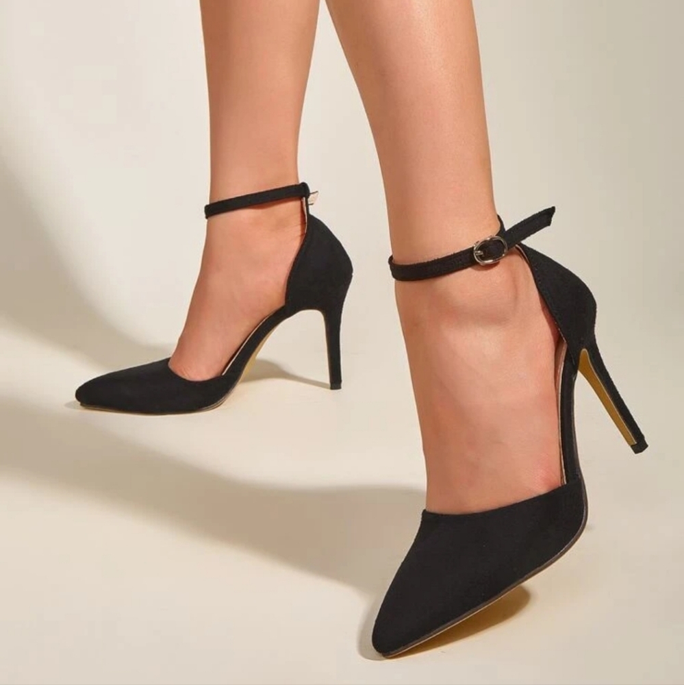Black Suede D'orsay Ankle Strap Heels